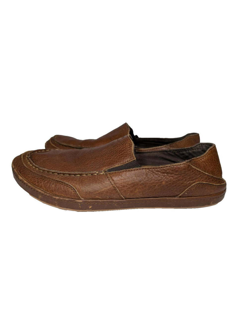 Olukai Mens Akepa Moc Loafers Shoes Solid Dark Brown Leather Slip On Casual 10M